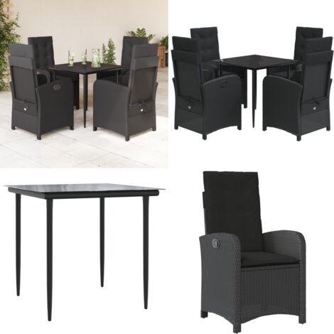 Set de muebles jardín 5 pzas con cojines ratán sintético negro - Sillas de jardín - Mesa de jardín