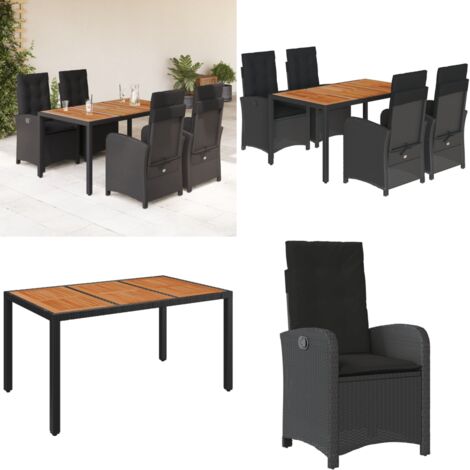 Set de muebles jardín 5 pzas con cojines ratán sintético negro - Sillas de jardín - Mesa de jardín