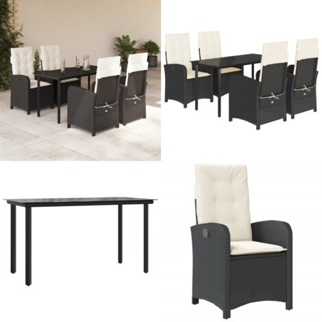 Set de muebles jardín 5 pzas con cojines ratán sintético negro - Sillas de jardín - Mesa de jardín