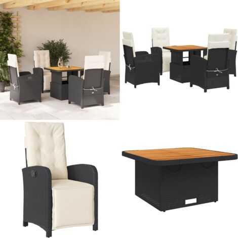 Set de muebles jardín 5 pzas con cojines ratán sintético negro - Sillas de jardín - Mesa de jardín