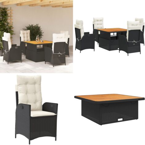Set de muebles jardín 5 pzas con cojines ratán sintético negro - Sillas de jardín - Mesa de jardín