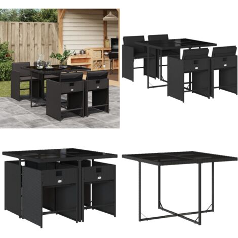 Set de muebles jardín 5 pzas con cojines ratán sintético negro - Sillas de jardín - Mesa de jardín