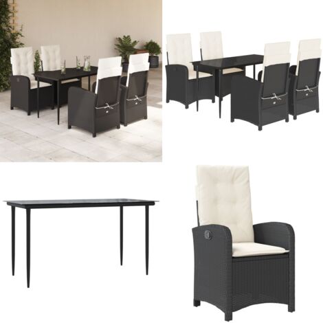Set de muebles jardín 5 pzas con cojines ratán sintético negro - Sillas de jardín - Mesa de jardín