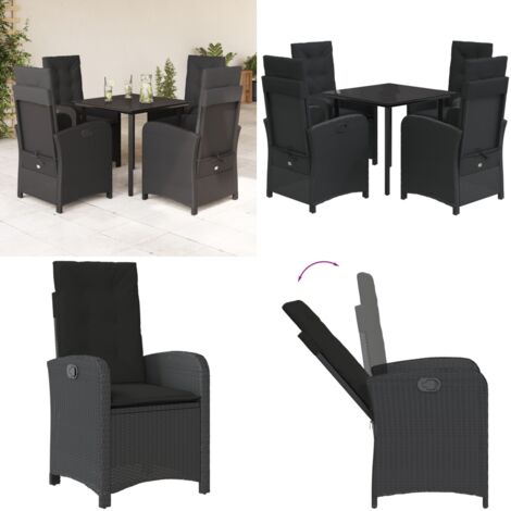 Set de muebles jardín 5 pzas con cojines ratán sintético negro - Sillas de jardín - Mesa de jardín