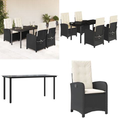 Set de muebles jardín 5 pzas con cojines ratán sintético negro - Sillas de jardín - Mesa de jardín