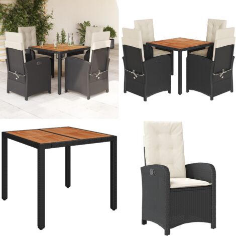 Set de muebles jardín 5 pzas con cojines ratán sintético negro - Sillas de jardín - Mesa de jardín