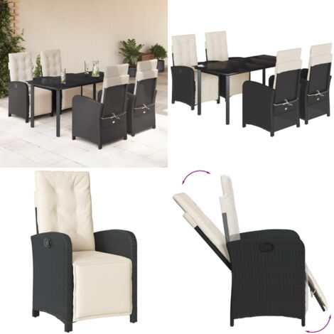 Set de muebles jardín 5 pzas con cojines ratán sintético negro - Sillas de jardín - Mesa de jardín