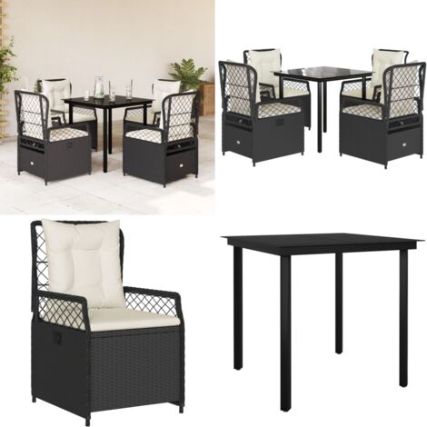 Set de muebles jardín 5 pzas con cojines ratán sintético negro - Sillas de jardín - Mesa de jardín