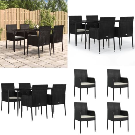 Set de muebles jardín 5 pzas con cojines ratán sintético negro - Sillas de jardín - Mesa de jardín