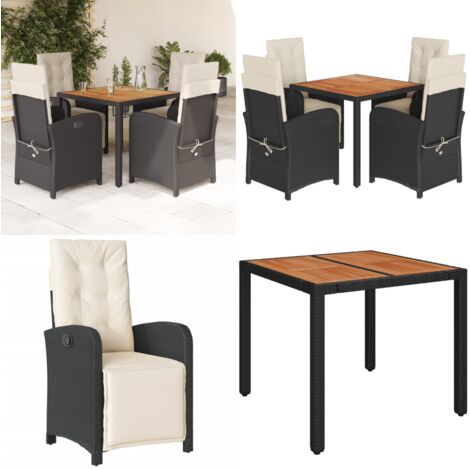 Set de muebles jardín 5 pzas con cojines ratán sintético negro - Sillas de jardín - Mesa de jardín
