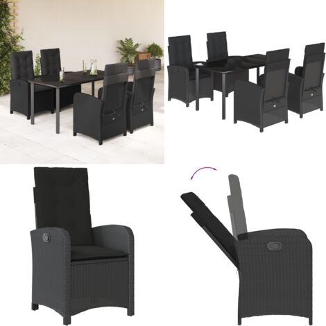 Set de muebles jardín 5 pzas con cojines ratán sintético negro - Sillas de jardín - Mesa de jardín
