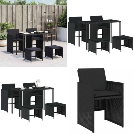 Set de muebles jardín 5 pzas con cojines ratán sintético negro - Sillas de jardín - Mesa de jardín