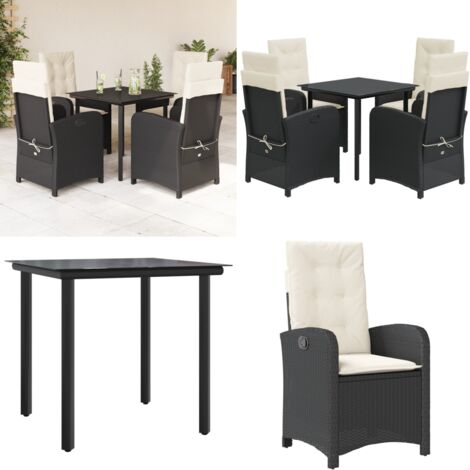Set de muebles jardín 5 pzas con cojines ratán sintético negro - Sillas de jardín - Mesa de jardín
