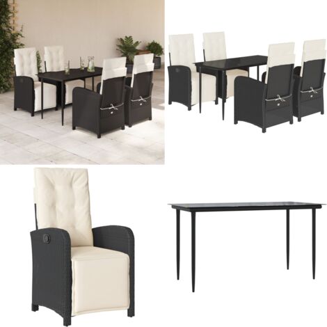 Set de muebles jardín 5 pzas con cojines ratán sintético negro - Sillas de jardín - Mesa de jardín