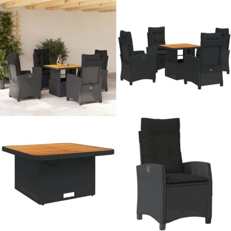 Set de muebles jardín 5 pzas con cojines ratán sintético negro - Sillas de jardín - Mesa de jardín