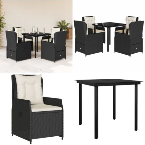 Set de muebles jardín 5 pzas con cojines ratán sintético negro - Sillas de jardín - Mesa de jardín