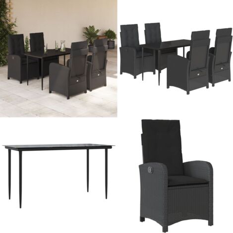 Set de muebles jardín 5 pzas con cojines ratán sintético negro - Sillas de jardín - Mesa de jardín
