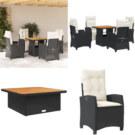 Set de muebles jardín 5 pzas con cojines ratán sintético negro - Sillas de jardín - Mesa de jardín