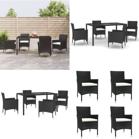 Set de muebles jardín 5 pzas con cojines ratán sintético negro - Sillas de jardín - Mesa de jardín