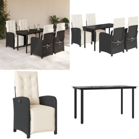 Set de muebles jardín 5 pzas con cojines ratán sintético negro - Sillas de jardín - Mesa de jardín