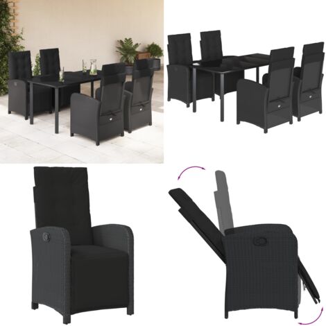 Set de muebles jardín 5 pzas con cojines ratán sintético negro - Sillas de jardín - Mesa de jardín