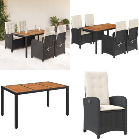 Set de muebles jardín 5 pzas con cojines ratán sintético negro - Sillas de jardín - Mesa de jardín