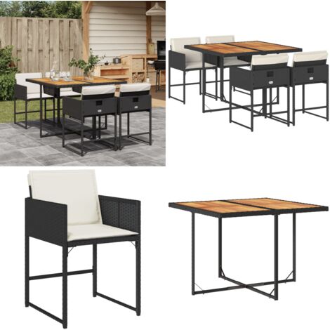 Set de muebles jardín 5 pzas con cojines ratán sintético negro - Sillas de jardín - Mesa de jardín