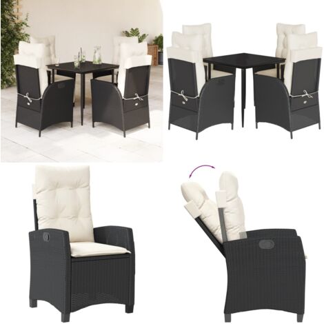 Set de muebles jardín 5 pzas con cojines ratán sintético negro - Sillas de jardín - Mesa de jardín
