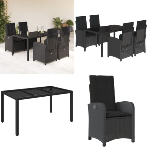 Set de muebles jardín 5 pzas con cojines ratán sintético negro - Sillas de jardín - Mesa de jardín