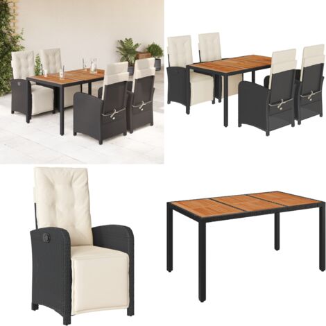Set de muebles jardín 5 pzas con cojines ratán sintético negro - Sillas de jardín - Mesa de jardín