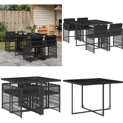 Set de muebles jardín 5 pzas con cojines ratán sintético negro - Sillas de jardín - Mesa de jardín