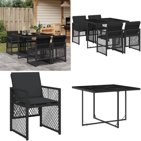 Set de muebles jardín 5 pzas con cojines ratán sintético negro - Sillas de jardín - Mesa de jardín