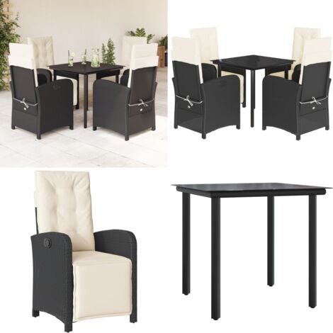 Set de muebles jardín 5 pzas con cojines ratán sintético negro - Sillas de jardín - Mesa de jardín