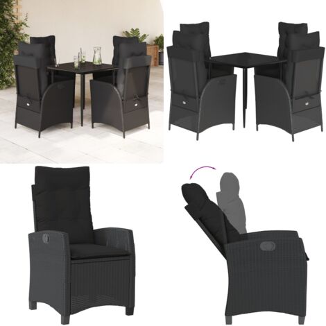 Set de muebles jardín 5 pzas con cojines ratán sintético negro - Sillas de jardín - Mesa de jardín