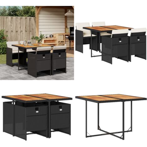Set de muebles jardín 5 pzas con cojines ratán sintético negro - Sillas de jardín - Mesa de jardín