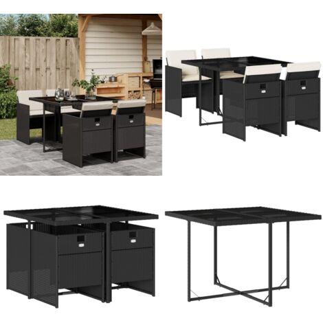 Set de muebles jardín 5 pzas con cojines ratán sintético negro - Sillas de jardín - Mesa de jardín