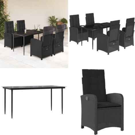 Set de muebles jardín 5 pzas con cojines ratán sintético negro - Sillas de jardín - Mesa de jardín