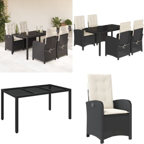Set de muebles jardín 5 pzas con cojines ratán sintético negro - Sillas de jardín - Mesa de jardín