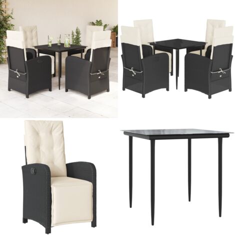 Set de muebles jardín 5 pzas con cojines ratán sintético negro - Sillas de jardín - Mesa de jardín