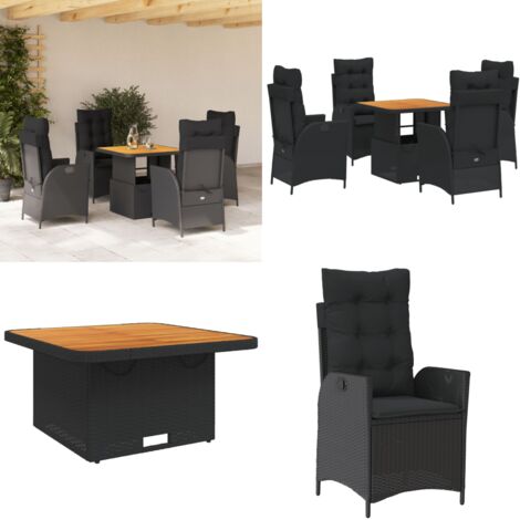 Set de muebles jardín 5 pzas con cojines ratán sintético negro - Sillas de jardín - Mesa de jardín