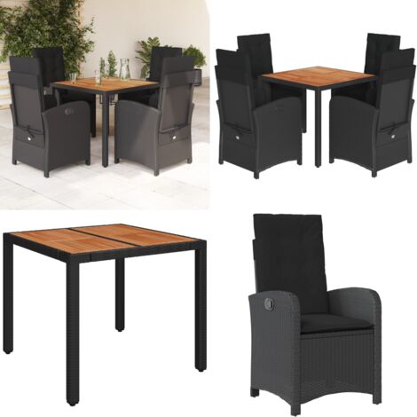 Set de muebles jardín 5 pzas con cojines ratán sintético negro - Sillas de jardín - Mesa de jardín