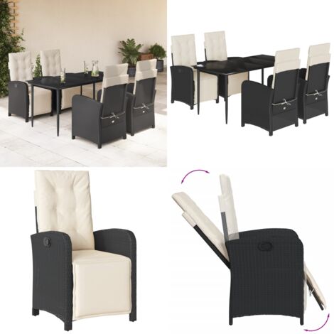 Set de muebles jardín 5 pzas con cojines ratán sintético negro - Sillas de jardín - Mesa de jardín