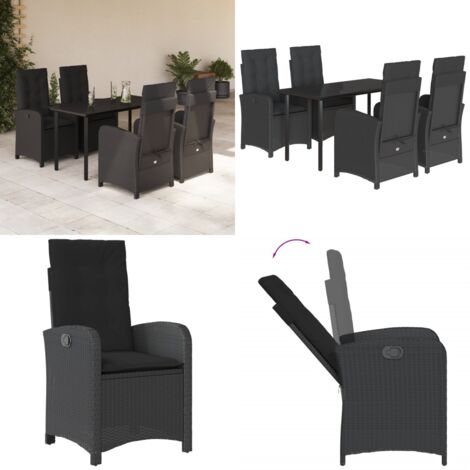Set de muebles jardín 5 pzas con cojines ratán sintético negro - Sillas de jardín - Mesa de jardín