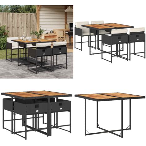 Set de muebles jardín 5 pzas con cojines ratán sintético negro - Sillas de jardín - Mesa de jardín
