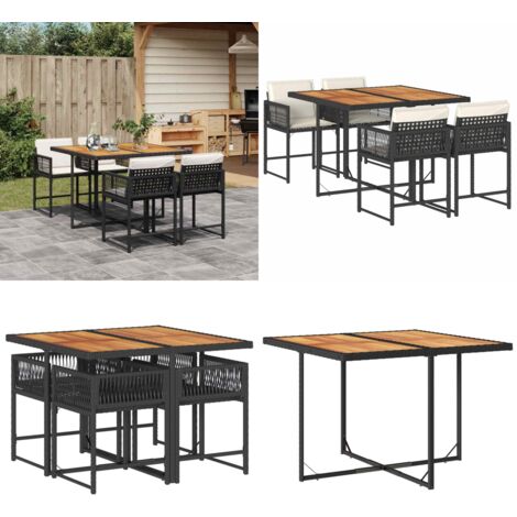 Set de muebles jardín 5 pzas con cojines ratán sintético negro - Sillas de jardín - Mesa de jardín