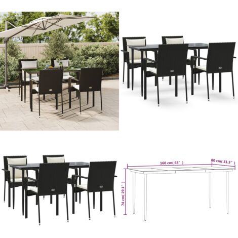 Set de muebles jardín 5 pzas con cojines ratán sintético negro - Sillas de jardín - Mesa de jardín