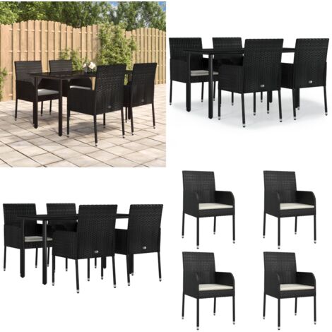 Set de muebles jardín 5 pzas con cojines ratán sintético negro - Sillas de jardín - Mesa de jardín