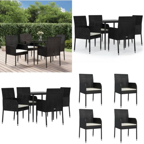 Set de muebles jardín 5 pzas con cojines ratán sintético negro - Sillas de jardín - Mesa de jardín