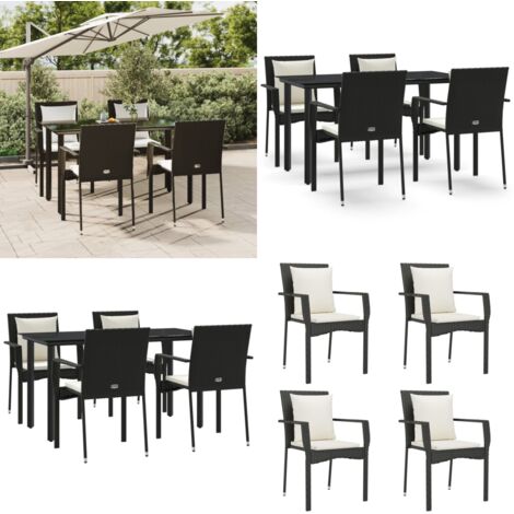 Set de muebles jardín 5 pzas con cojines ratán sintético negro - Sillas de jardín - Mesa de jardín