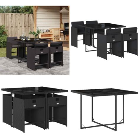 Set de muebles jardín 5 pzas con cojines ratán sintético negro - Sillas de jardín - Mesa de jardín